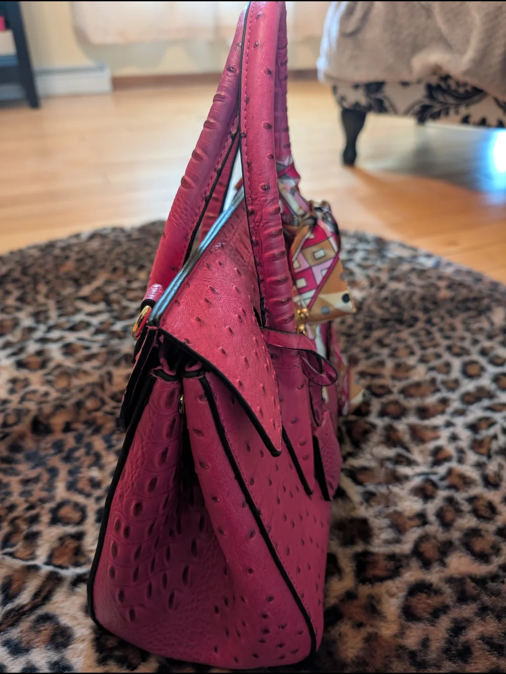 Pink Structured Satchel Handbag with Gold Hardware